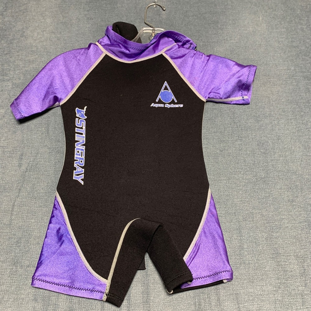 Aqua Sphere Stingray Wetsuit Kids S Purple Black Neoprene Core Warmer Back Zip